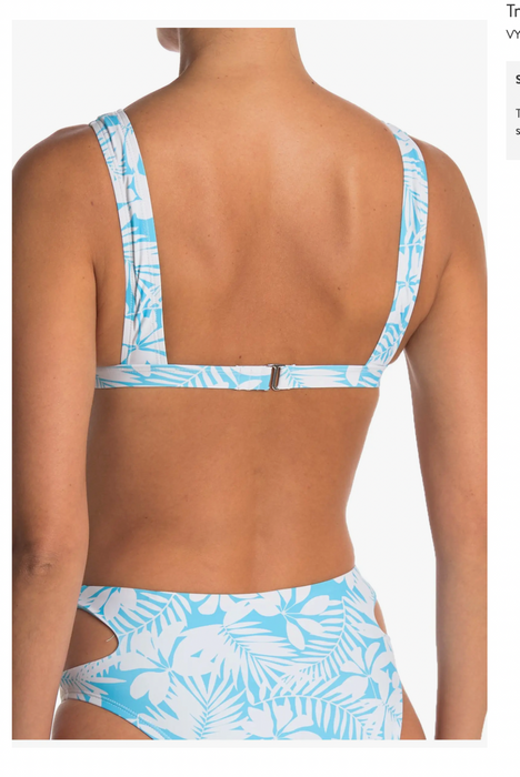 VYB Tropical Swimsuit Strap Halter Top And Bikini Bottoms Blue Floral Size S