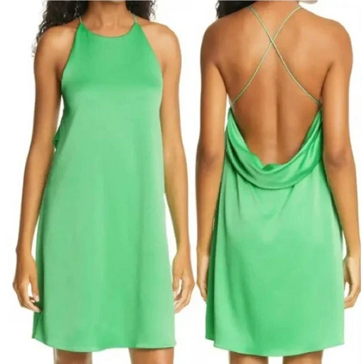 Alice + Olivia Women's Azitara Low Back Satin Mini Dress In Jade Size 10 $295