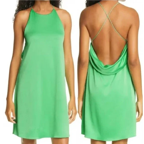 Alice + Olivia Women's Azitara Low Back Satin Mini Dress In Jade Size 10 $295
