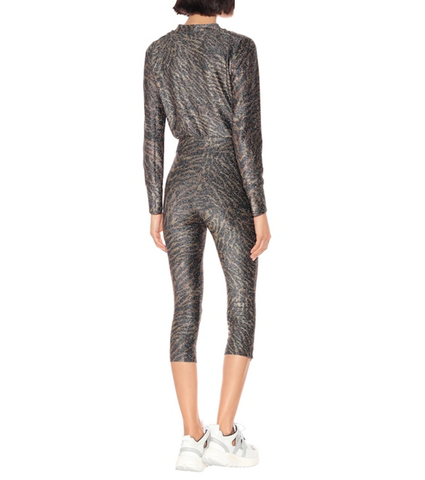 GANNI   Tiger Print Metallic Jersey Crop Pants In Black size 36 $160