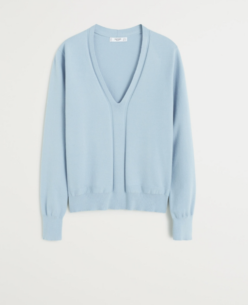 Mango Ribbed Detail Sweater In Heather Baby Blue Size XS US