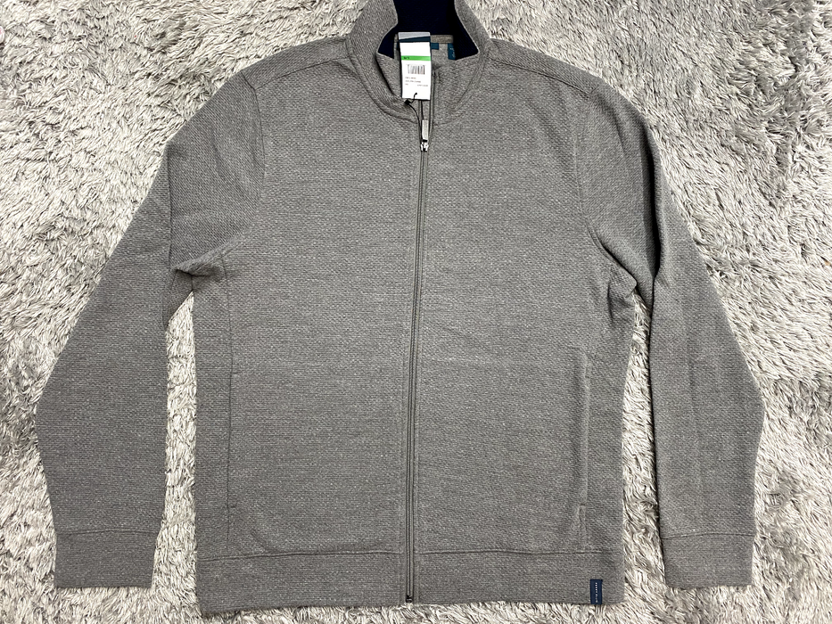 Perry Ellis men Mesh  Rib-Knit zip cardigan in grey Size L