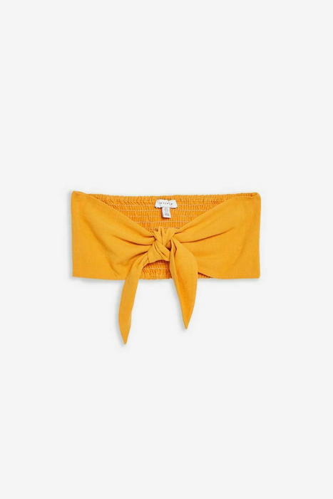 Topshop Tie Front Linen Strapless Tube Top Bandeau Summer Yellow Size 8 NWT