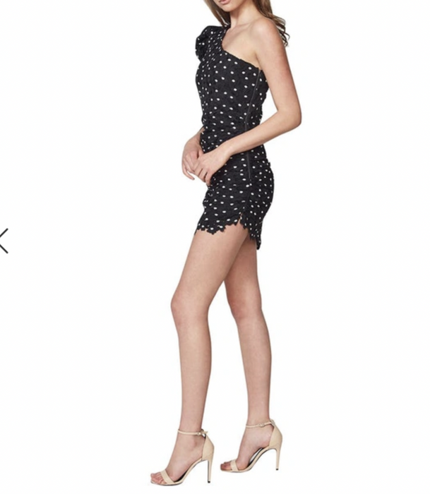 Bardot Effie Lace Polka Dot One Shoulder Dress Black Size 10 L Fits Larger $175