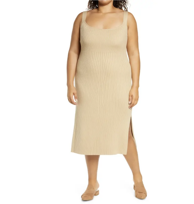 WAYF Gillian Ribbed Tank Dress In Khaki Plus Size 2X