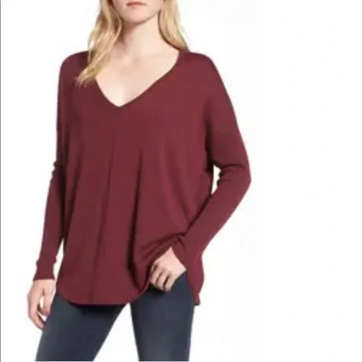 Trouve Everyday V Neck Long Sleeve Sweater In Burgundy London Size M