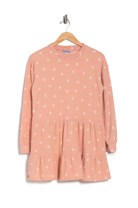 Velvet Torch Women's French Terry Tiered Mini Dress Dusty Rose Pink Size Small