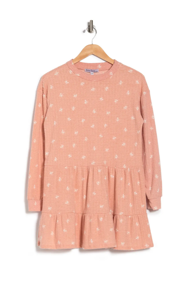 Velvet Torch Women's French Terry Tiered Mini Dress Dusty Rose Pink Size Small