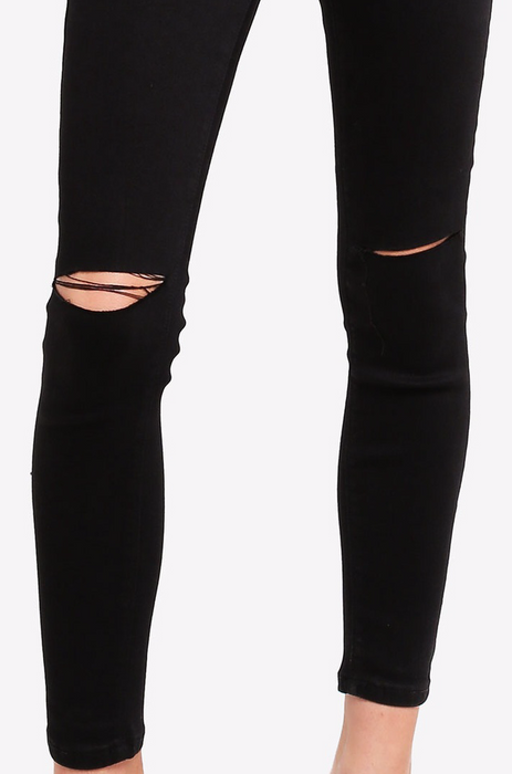 MISSGUIDED VICE  HIGHWAISTED SLASH RIPPED KNEE SKINNY JEANS BLACK UK8/US4 26