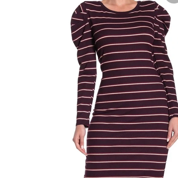 Susina Long Sleeve Stripe Midi Dress Burgundy Size S Made In USA