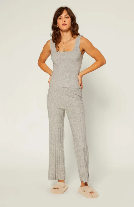 Current Air Women's Knit Ribbed Waisted Pants Heather Grey Size S