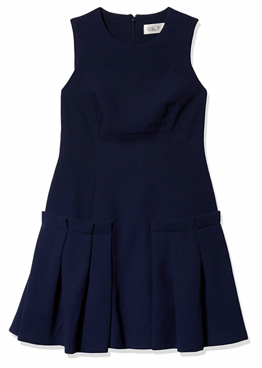 Eliza J Women's A Line Sheath Dress with Pleated Attachments size 14P navy $158