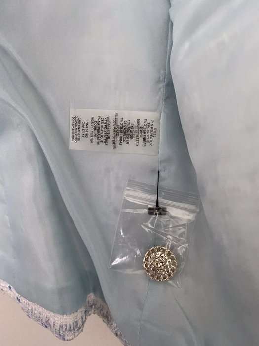 Karl Lagerfeld Paris Women's Tweed Fringe Suit Jacket Blazer In Blue Size 12