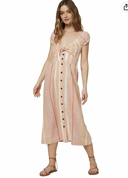 O'Neill Juniors' Elijah Tie-Front Midi Striped Button-Up Dress Size L