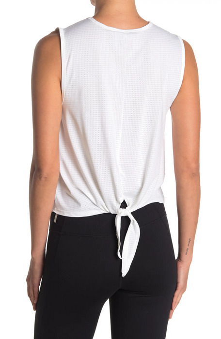 Z By Zella Women White Round Neck Sleeveless Tie Back Athletic Tank Top Size S
