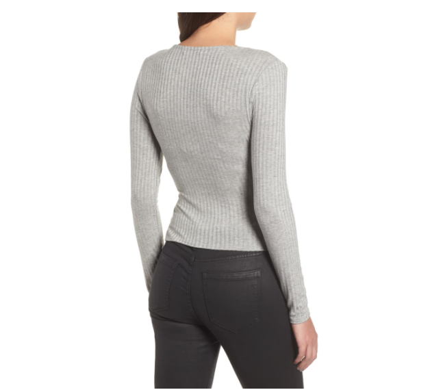 Ten Sixty Sherman Wrap Waist Ribbed Top Sweater In Heather Grey Size L