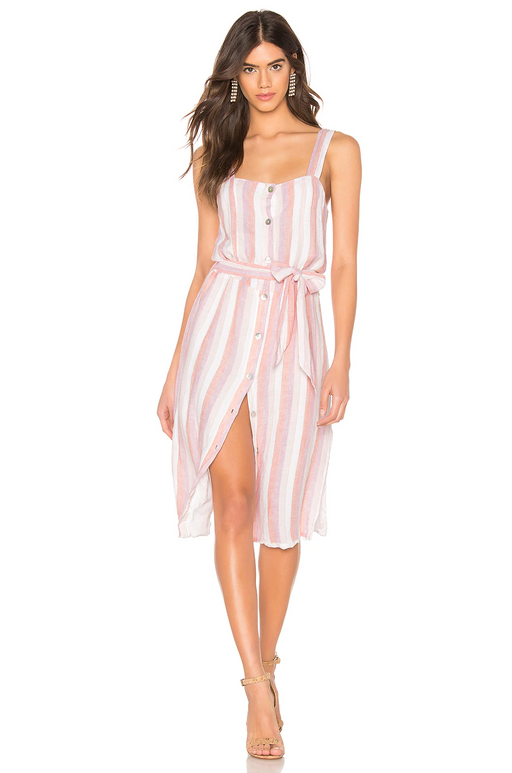 Rails Clement Linen Blend Buttons Dress Dusk Pink Stripe Size  S