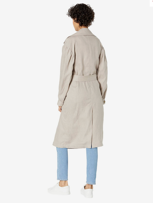 Avec Les Filles Blouson Sleeve 100% Linen Trench Coat Light Taupe Size XL $379