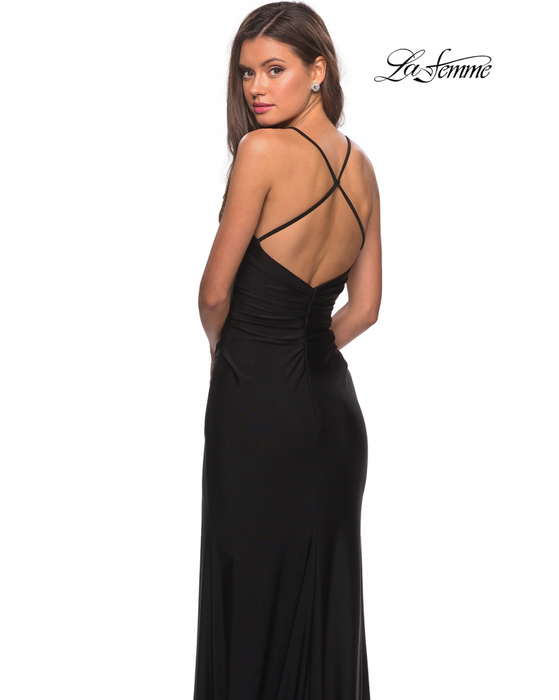 La Femme Cross Back Satin Jersey Trumpet Gown  28206 Black Size 6 $239