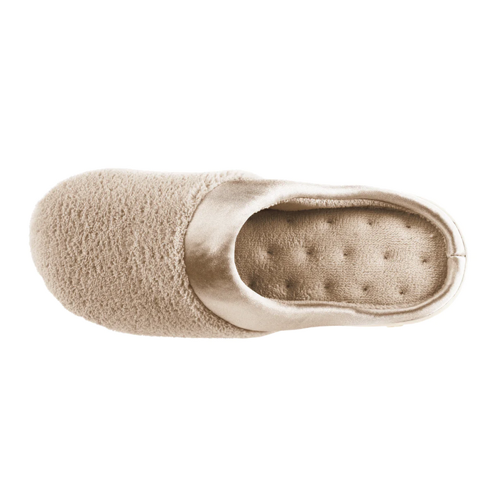 ISOTONER Microterry PillowStep Satin Cuff Clog Slippers for Women : Taupe 6.5-7