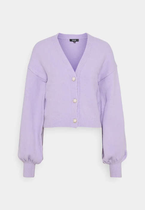 Missguided Long-Sleeve V-Neck Faux Pearl Button Cardigan Lilac Size 2 US NWT