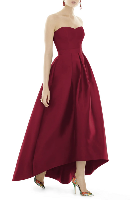 Alfred Sung Strapless High Low Satin Gown Dress Burgundy Size 10 NWT