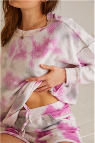 Free People Kelly Washed Sweatshirt And Shorts Set In Tie Dye Pink Size L