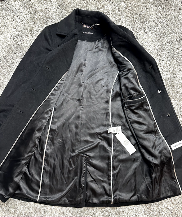 Calvin Klein Single Breasted Cashmere Wool Blend Reefer Coat Black Size 6 $400