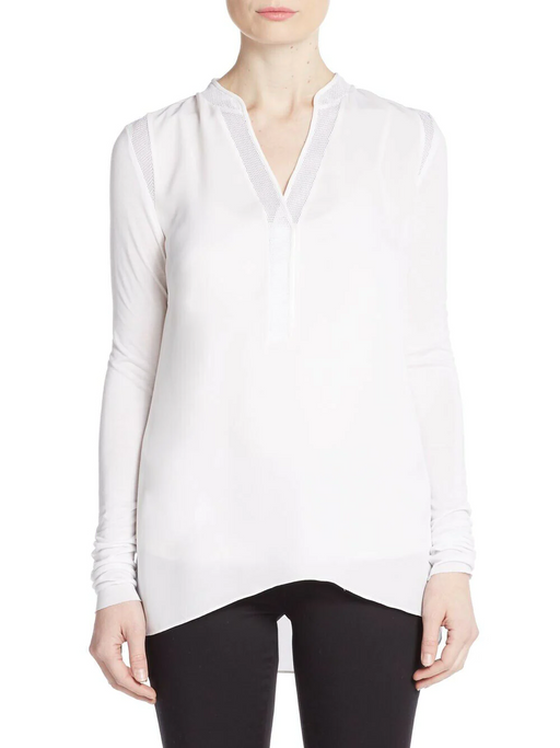 Elie Tahari Women's White Polly Mesh Trimmed-silk Blouse size S $270