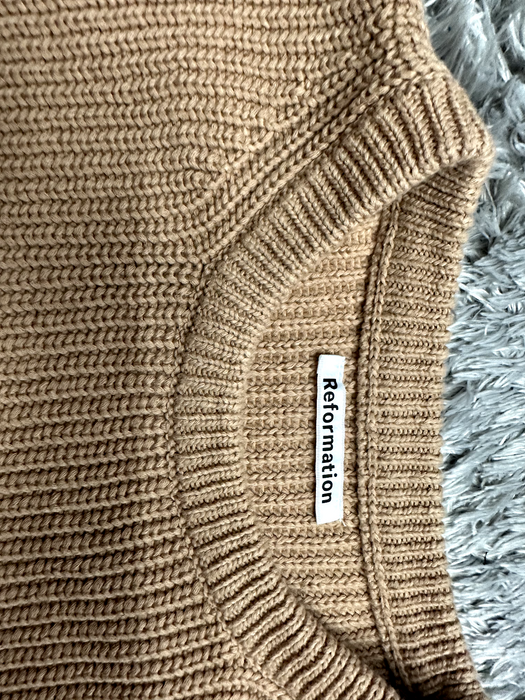 Reformation + Net Sustain Sami Cropped Ribbed Organic Cotton Sweater Sand Size L