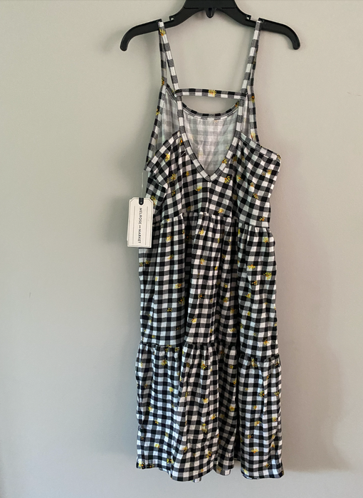 Melrose And Market Girls Tiered Strappy Dress In Daisy Gingham Grey Size L 10-12