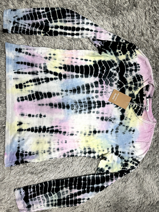 Reformation Eddie Long Sleeve Tee In Black Rainbow Pistachio Stripe Size M