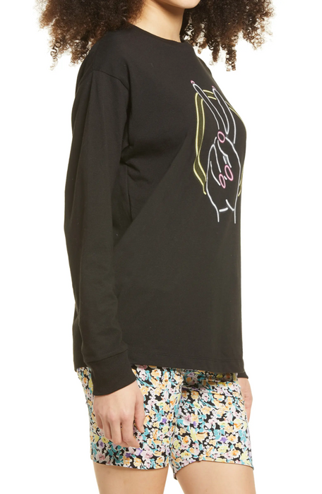 Bp. Women's The Time Is Now Graphic Long Sleeve Tee, Size Small - Black
