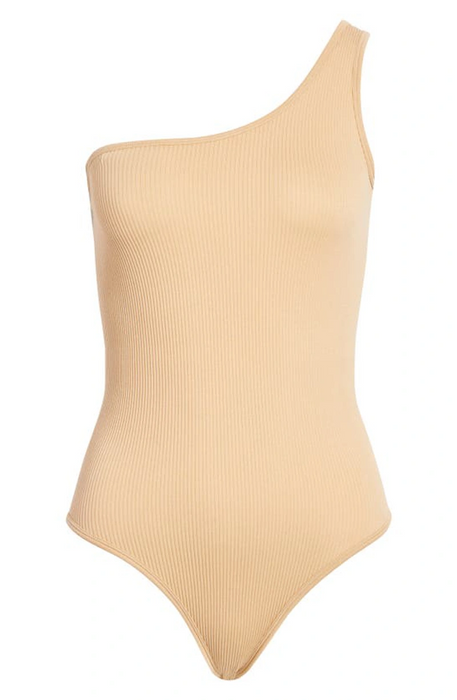 VERO MODA Milan One-shoulder ripped Bodysuit In Tan size S/M