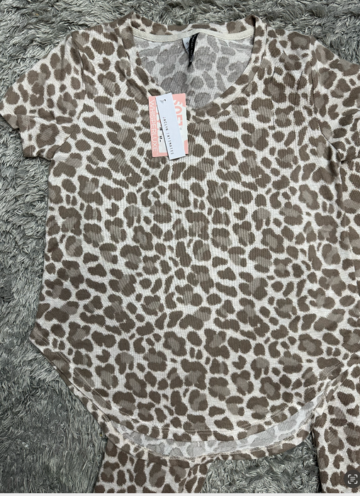 Jaclyn Intimates Short Sleeve Soft As A Cloud Pyjamas Set Leopard Print Size S