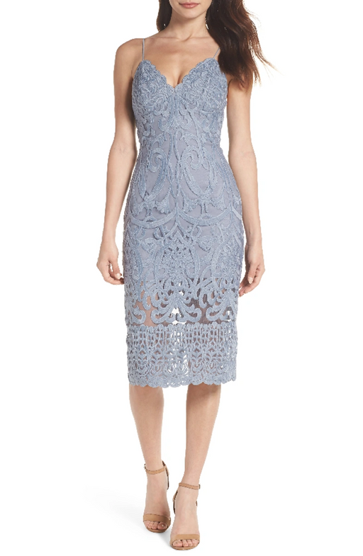 BARDOT women's  Gia Lace Pencil sleeveless Dress In Dusty Blue $159 size 8 M