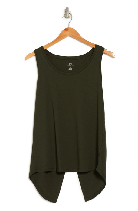 H HALSTON STUDIO Crossover Surplice Back Cotton Tank Top In Black Size M