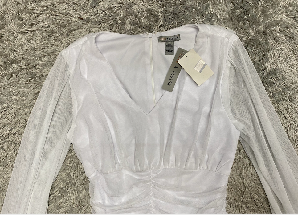 Love by Derign Super Ruched Bodycon Mini Dress Size L in white
