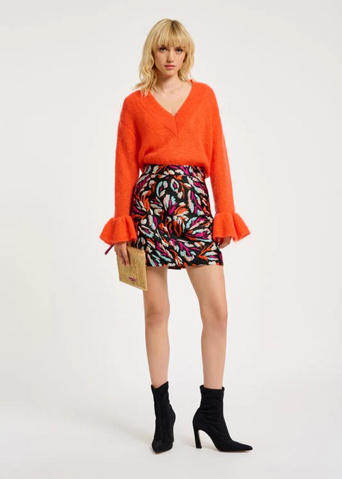 Essentiel Antwerp Chester Mohair & Wool Blend V Neck Sweater Orange Size M $360