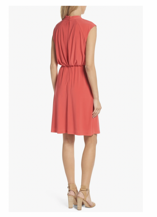 Adrianna Papell Twist Neck Jersey Blouson Knee Dress Geranium Red Size Petite 4