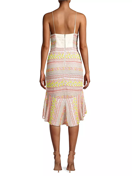 ALICE + OLIVIA $1298 Neon Amina All Over Embroidery Sweetheart Neck Dress 2 US