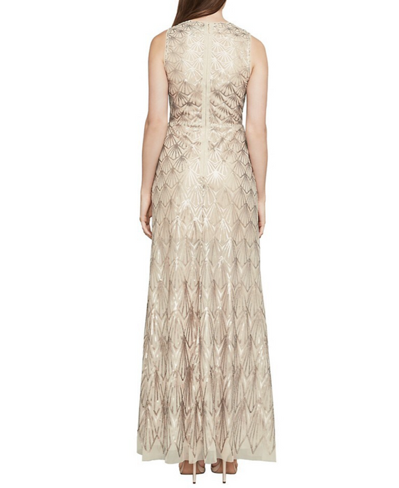 BCBGMAXAZRIA Patti Sleeveless Embroidered Deco Sequin Gown Dress Size 4 $517