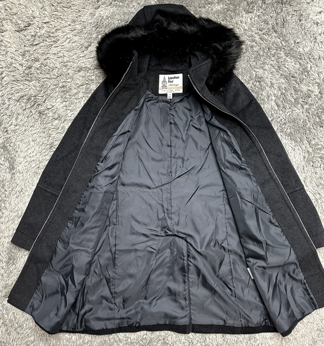 London Fog  Faux Fur-Trimmed Wool-Blend Jacket in grey soft size M
