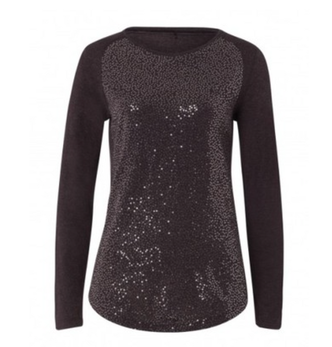 Olsen Uptown Boho Sequins Long Sleeve Jersey Top Blouse In Black Size S-M 8 $150