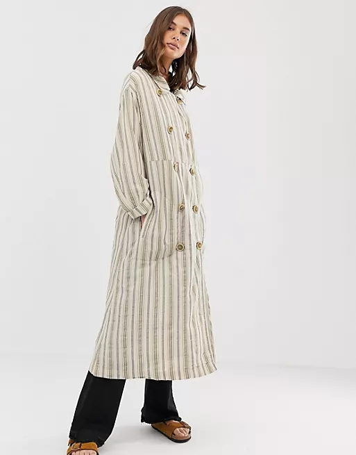 Free People Sweet Melody Natural Stripe Trench Coat  size Small  natural $198