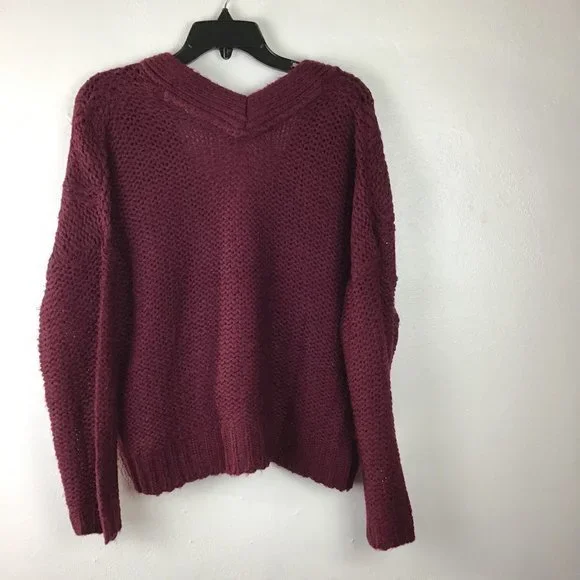 Rag supply Cozy Fisherman Cable Knit Cardigan Button Front Gold red plum size M