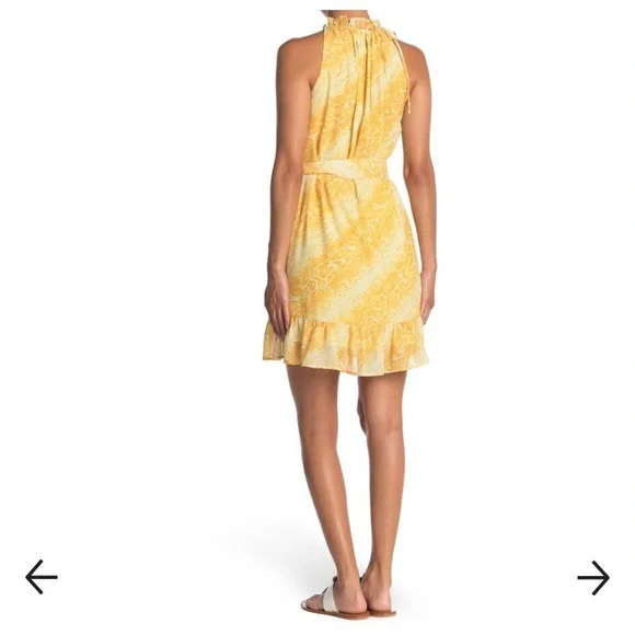 Sam Edelman yellow gold ivory snake print halter mini dress Size 6