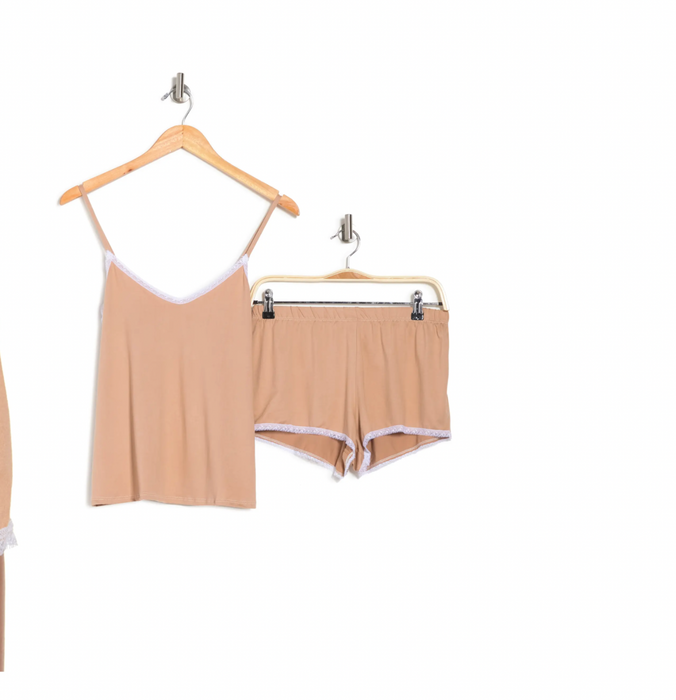 Cozy Rozy V-Neck Camisole & Shorts 2-Piece Pyjama Set Taupe Size XL