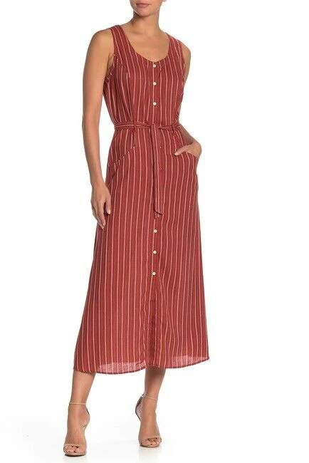 NWT Max Studio Striped Sleeveless Button Up Midi Dress Sz L $139
