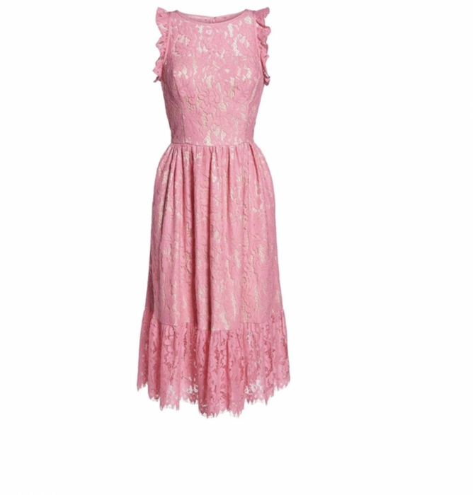 Eliza J Ruffle Lace Midi Sleeveless Dress In Pink Size 0